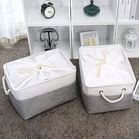 Panier de rangement pliable en tissu de coton et lin, panier en corde pour le rangement avec poche intérieure