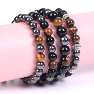 Pulsera de <span class=keywords><strong>Cuerda</strong></span> Trenzada Ajustable al por Mayor, Pulsera de Cuentas de Hematita Negra Natural y Ojo de Tigre, Pulsera Tejida de Macramé <span class=keywords><strong>para</strong></span> Hombre - Product Image 6