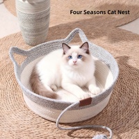 Panier en rotin tressé à motif uni pour chat, avec coussin et balles de jeu, lit pour chat en coton doux pour toutes les saisons