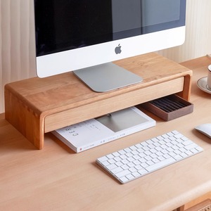 Wooden Monitor Stand Solid Wood With <b>Drawer</b> Office Organizer Desktop <b>Storage</b> Rectangle Standing Type - Product Image 1