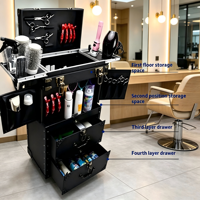 Chariot de rangement roulant pour salon de coiffure, avec tiroirs multi-niveaux, armoire de rangement pour barbier, finition grain de bois blanc, 4 roues, durable et écologique