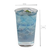 Tasse à café isotherme en verre avec paille, mug portable pour Americano glacé, boissons froides et lait, motif lettres bleues