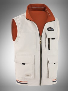 Chaleco de Trabajo Reversible para Hombre, 2 en 1, Doble Uso, Beige Naranja, Cierre Completo, Múltiples Bolsillos, Mezcla de Poliéster, 3 Opciones de Color - Product Image 5