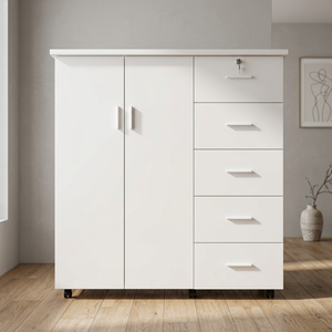 2-Door Plastic Clothing Organizer 5 Compartments 1.25m X 1.06m X 42cm Rectangle Shape Standing Type Portable <b>Wardrobe</b> <b>Storage</b> - Product Image 2