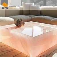 Table basse de luxe populaire en onyx translucide, mobilier de salon, table centrale design en marbre onyx rose et bleu
