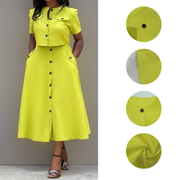 Ensemble jupe deux pièces couleur unie pour femme, haut court boutonné à manches courtes et jupe midi boutonnée taille haute, idéal pour le bureau et le quotidien