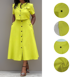 Conjuntos Casuales de <span class=keywords><strong>Mujer</strong></span> al por Mayor: Top de Manga Corta con Botones y Bolsillos, Falda Midi, Conjuntos Lisos <span class=keywords><strong>para</strong></span> <span class=keywords><strong>Oficina</strong></span> y Uso Diario - Product Image 3