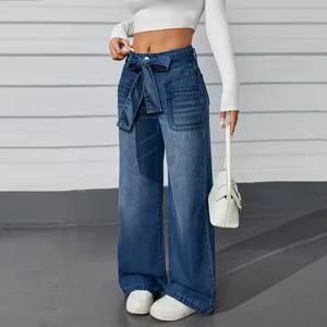 Jeans de mezclilla casuales de tiro bajo 2025, desgastados, de pierna ancha, lavado claro, transpirables, estilo cargo, para mujer - Product Image 3