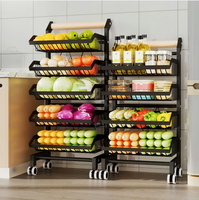 Chariot de rangement roulant en métal à 4 niveaux réglable, panier organisateur polyvalent pour cuisine, fruits, légumes et garde-manger
