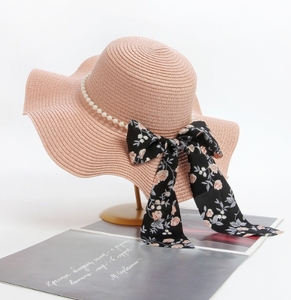 Sombrero de Paja Casual al por Mayor para Mujer, Protección Solar, Viajes al Aire Libre, Estilo Playero, con Lazo de Perlas, para Pesca y Deportes - Product Image 4