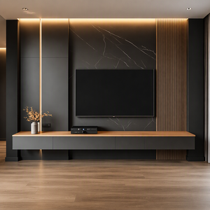 Meuble <span class=keywords><strong>TV</strong></span> moderne en bois avec base flottante et éclairage LED, unité <span class=keywords><strong>TV</strong></span> pour le salon, meuble <span class=keywords><strong>TV</strong></span> mural, meubles de salon - Product Image 1