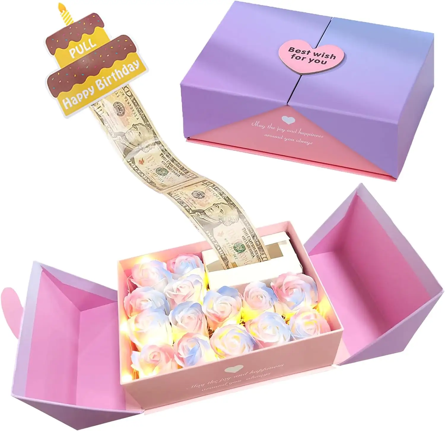 DIY Set benzersiz sürpriz doğum günü hediyesi kutu, nakit hediye için mutlu doğum günü para kutusu çekin