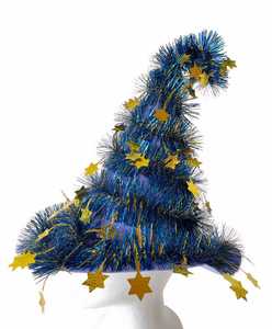 Shiny Metallic Tinsel Wizard <b>Hat</b> Star Ornament <b>Hat</b> For <b>Holiday</b> Cosplay Party - Product Image 3
