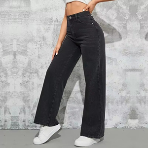All'ingrosso autunno <span class=keywords><strong>donna</strong></span> <span class=keywords><strong>Jeans</strong></span> lavato blu svasato Logo del cliente alto a <span class=keywords><strong>vita</strong></span> alta con bottoni elastici <span class=keywords><strong>Jeans</strong></span> da <span class=keywords><strong>donna</strong></span> - Product Image 6