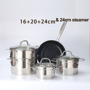 8 Stuks Klassieke Moderne Mode Roestvrij Staal Kookgerei Set Steamer Europa Us Stijl Universele Bodem <span class=keywords><strong>5</strong></span> Lagen Glazen Afdekking Keuken - Product Image 4
