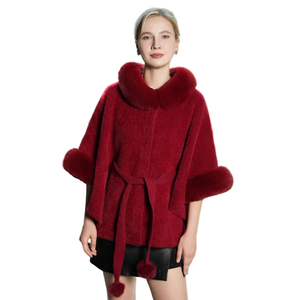 Women Elegant Faux Fur Shawls with Sleeve Belt Flurry Winter Warm Cloak Fashion Shawl <b>Wrap</b> for Wedding Cocktail - Product Image 1