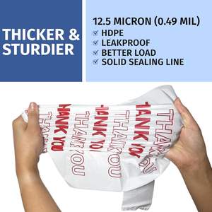 Bolsas de transporte con fuelles laterales para camisetas, biodegradables de PE, con asas desechables, para compras y restaurantes, blancas/rojas, personalizables - Product Image 2