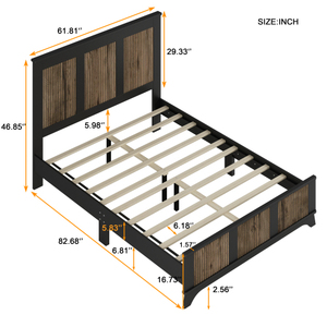 Wooden Platform <b>Queen</b> <b>Size</b> <b>Bed</b>, Modern Platform <b>Bed</b> with Wooden Strip Decoration, Plywood Slats Support - Product Image 6