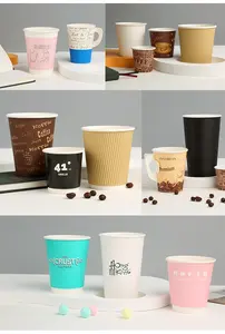 Copo de papel descartável impresso para chá e leite, logotipo personalizado, 12 onças, 16 onças e 20 onças, copo de café