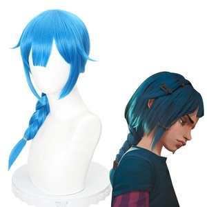 Perruque Cosplay Arcane LOL en Gros, 50 cm de Long, Bleue, <span class=keywords><strong>League</strong></span> <span class=keywords><strong>of</strong></span> Legends, Jeune <span class=keywords><strong>Jinx</strong></span>, Perruque Anime Synthétique Résistante à la Chaleur, Peluca - Product Image 3