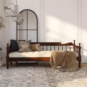 Canapé-lit vintage en bois massif avec pieds tournés, finition rustique américaine vieillie, pour salon et <span class=keywords><strong>chambre</strong></span> <span class=keywords><strong>d</strong></span>'amis - Product Image 3