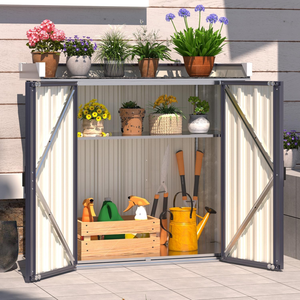 Abri de jardin vertical en métal OEM personnalisé avec portes, armoire à outils robuste pour l'extérieur, organisateur pour outils de jardin, pots et équipements - Product Image 4