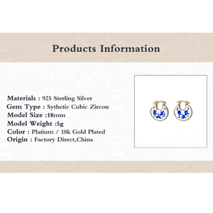 Boucles d'oreilles rétro ROXI de style oriental en porcelaine bleue et blanche avec placage en or 18 carats - Product Image 6