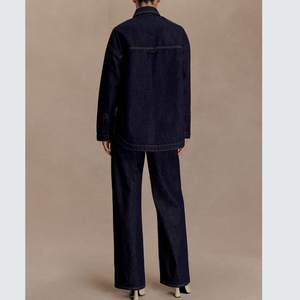Ensemble veste et pantalon en jean vintage pour femme, collection automne 2025 : veste à revers simple boutonnage avec poches et pantalon large - Product Image 2