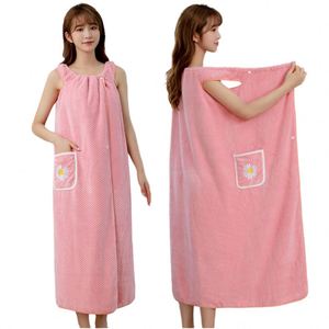 Solid Color Absorbent Quick-Dry Microfiber Adult Shower <b>Dress</b> Wearable Coral Fleece Bath <b>Towel</b> for Hotels Beach Wholesale - Product Image 4