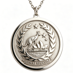 Médaille circulaire plaquée argent avec motif kangourou et Opéra de Sydney en relief, thème animal, pendentif souvenir - Product Image 2