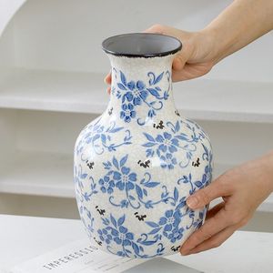 Vase en porcelaine bleu blanc antique motif de fissure de glace rétro chinois Design <span class=keywords><strong>Art</strong></span> déco haut de gamme pour fleur de salon moderne - Product Image 3