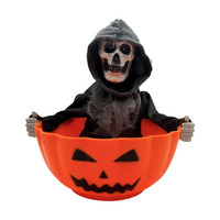 Décor de table d'Halloween effrayant : Porte-sucettes Citrouille Squelette Grim Reaper Pop-up, Bol à friandises Jack O'Lantern pour maison hantée