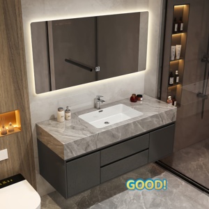 Ensemble de meubles de salle de bain en aluminium nid d'abeille, style ferme, luxe léger, résistant à l'eau, avec vasque en céramique, fixation murale - Product Image 6