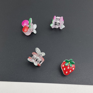 Cute Cherry Strawberry Mini Hair <b>Clips</b> 5 Cm Plastic Resin Gripper For Child Daily Use - Product Image 3