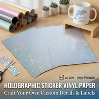 Vente en gros de papier autocollant holographique transparent imprimable à jet d'encre A3 A4, papier vinyle personnalisé, autocollant holographique imperméable, feuille de vinyle