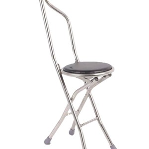 Chuangyu <b>Folding</b> Walking Stick Chair Stainless Steel Red Seat For Elderly Support <b>Stool</b> - Product Image 3