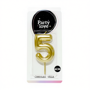 Bougie d'anniversaire dorée en forme de chiffre 5, 6 cm, Vela - Product Image 2