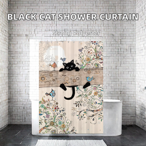 Cortina <span class=keywords><strong>de</strong></span> Ducha Resistente Lerores Black Cat, 180 x 200 cm, con Dobladillo Pesado, <span class=keywords><strong>Antimoho</strong></span>, Textil Impermeable, Lavable, Poliéster, 12 Ojales - Product Image 3