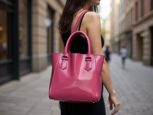 Borsa a Tracolla Lucida Rosa Intenso con Manico Lungo 7,5 Cm in Raso per Uso Quotidiano Femminile - Product Image 2