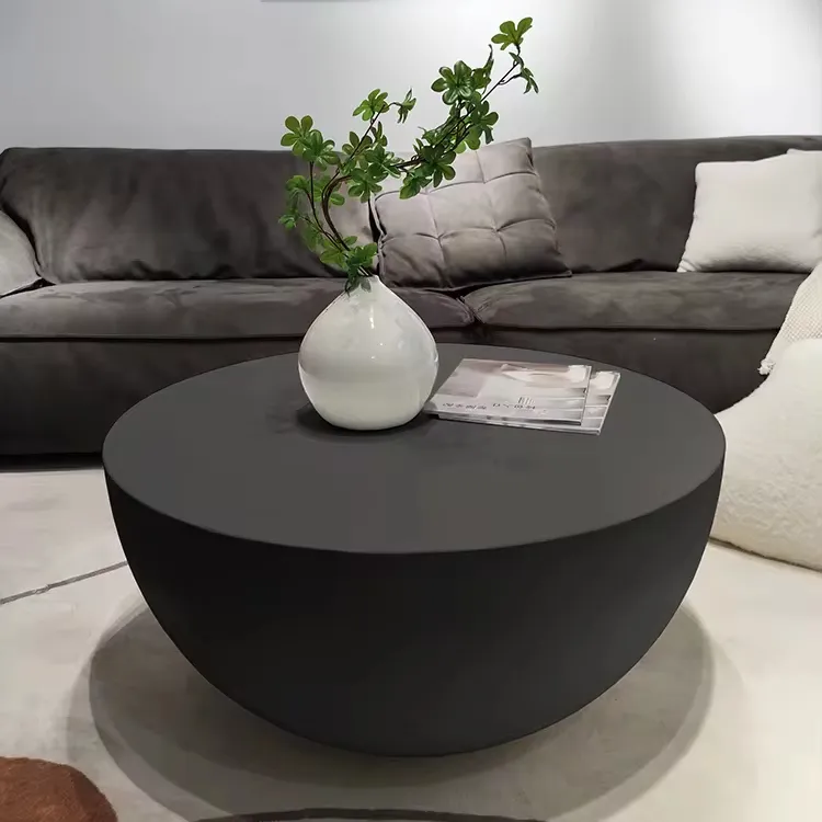 リビングルーム用の現代的なモダンなラウンドコーヒーテーブルコンクリートアクセントソファテーブルコーヒーテーブル