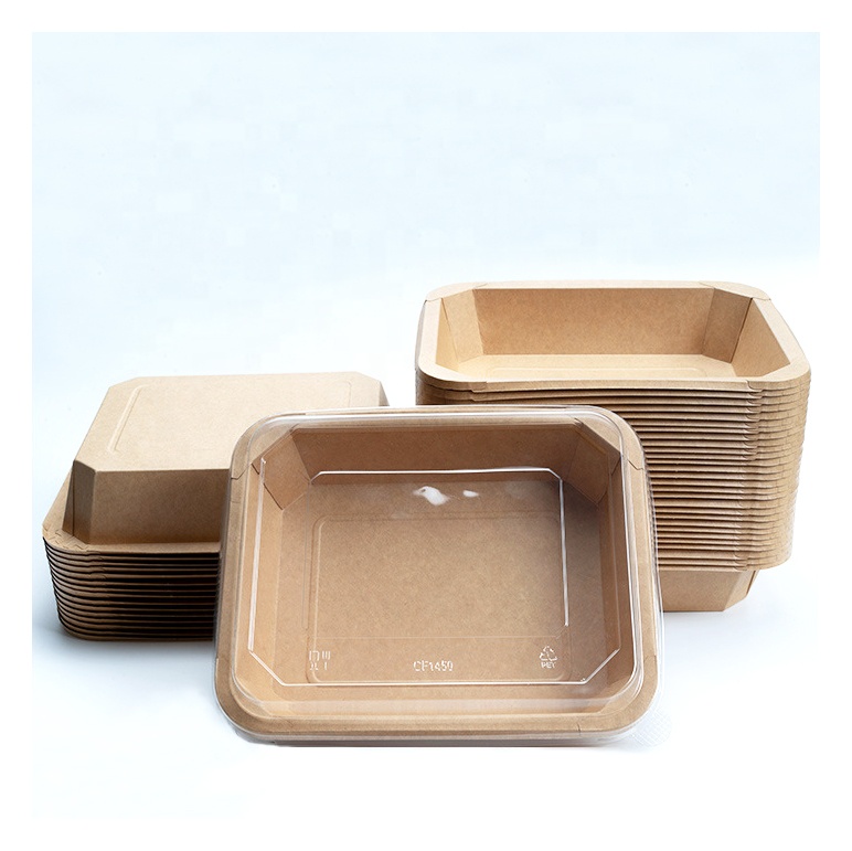 Disposable Kraft Custom 500ml 1000ml Noodle Rice Plates Containers Fruit Salad Fast Food Containers Rectangle Octagon Paper Bowl