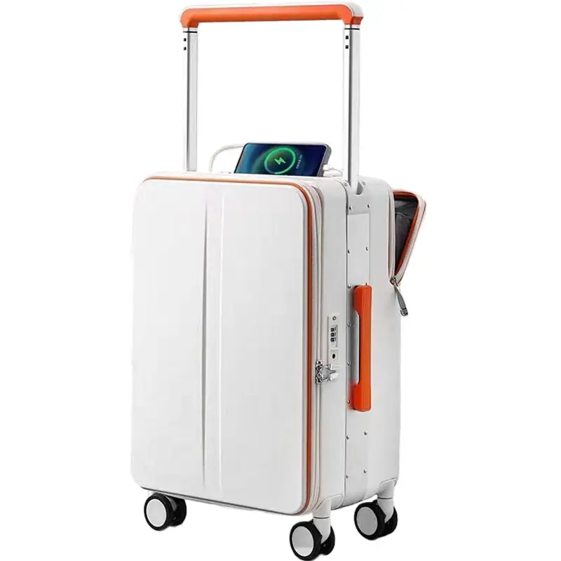 Maximum utilization inner space middle wide tie trolley PC carry on luggage with pocket and usb trolley luggage unisex