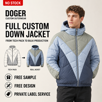 Chaqueta Acolchada para Hombre, Color Azul Claro, Gris Marino, de Nailon, con Capucha, Cierre de Cremallera, Diseño Chevron, para Invierno, Aislante, para Exteriores