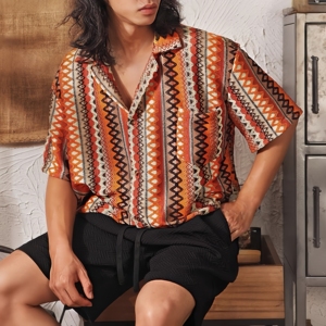 <span class=keywords><strong>Camisa</strong></span> Casual Vintage de <span class=keywords><strong>Manga</strong></span> <span class=keywords><strong>Corta</strong></span> con Cuello Camisero, Diseño de Alta Calidad, 100% Algodón Transpirable, Holgada para Verano - Product Image 1