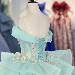 Vestido de Quinceañera 1345 Princess Green Pearls, Estilo Princesa, Color Caramelo, Largo hasta el Suelo, con Apliques Florales de Encaje y Cuentas de Cristal - Product Image 6