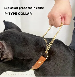 프리미엄 가죽 체인 목줄 세트 대형견용 당김 방지 견고한 목줄 내구성 편안함과 패션 디자인 - Product Image 6
