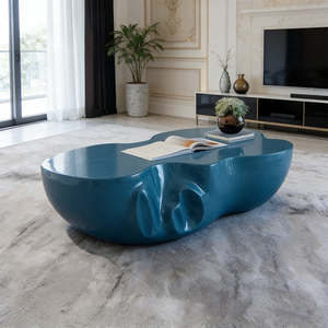 Mesa de Centro Moderna de Lujo con Forma de Nube Abstracta, Diseño Orgánico de Fibra de Vidrio Azul, Mesa Irregular para Decoración de Sala de Estar - Product Image 1