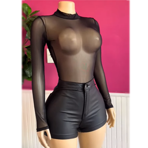 Conjunto de Dos Piezas para Mujer Viviblook Z0105ST, Body de Malla Ajustada Transparente con Pantalones Cortos, Conjunto de Talla Grande - Product Image 1