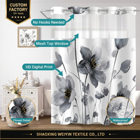 Rideaux de douche classiques en polyester à motif floral imprimé numérique personnalisable, imperméables, pour hôtels et maisons, vente en gros d'usine
