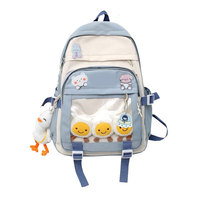 Ransel lucu dengan tas sekolah estetika kapasitas besar aksesori Pin Kawaii mewah sapi imut tas buku lucu untuk anak perempuan remaja